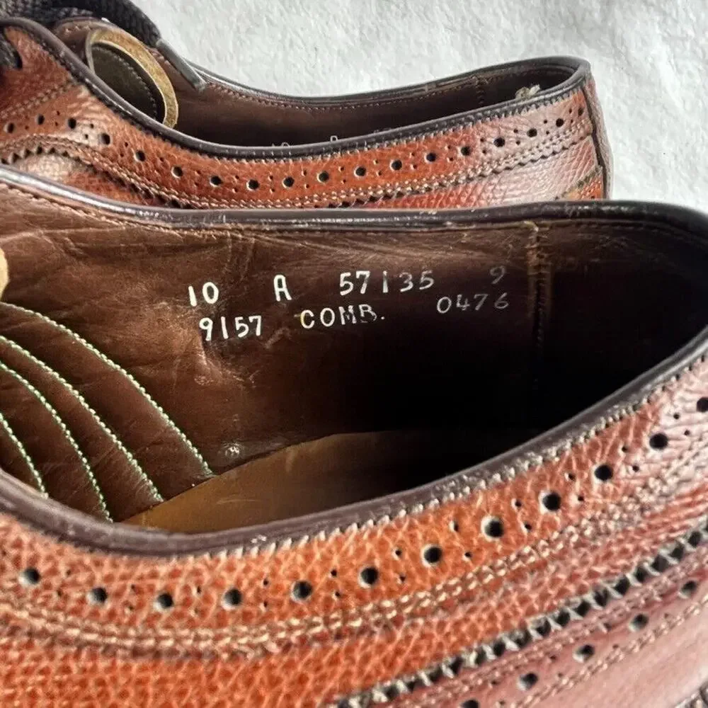 Allen Edmonds Shoes Mens 10A Brown Leather Longwingtip Brogue MacNeil Oxfords
